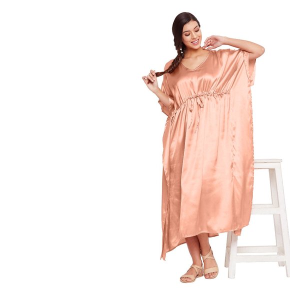 Womens Maxi Dress Kaftan Satin V Neck Sundress Plus Size Beach Cover Up Dresses - Picture 7 of 10